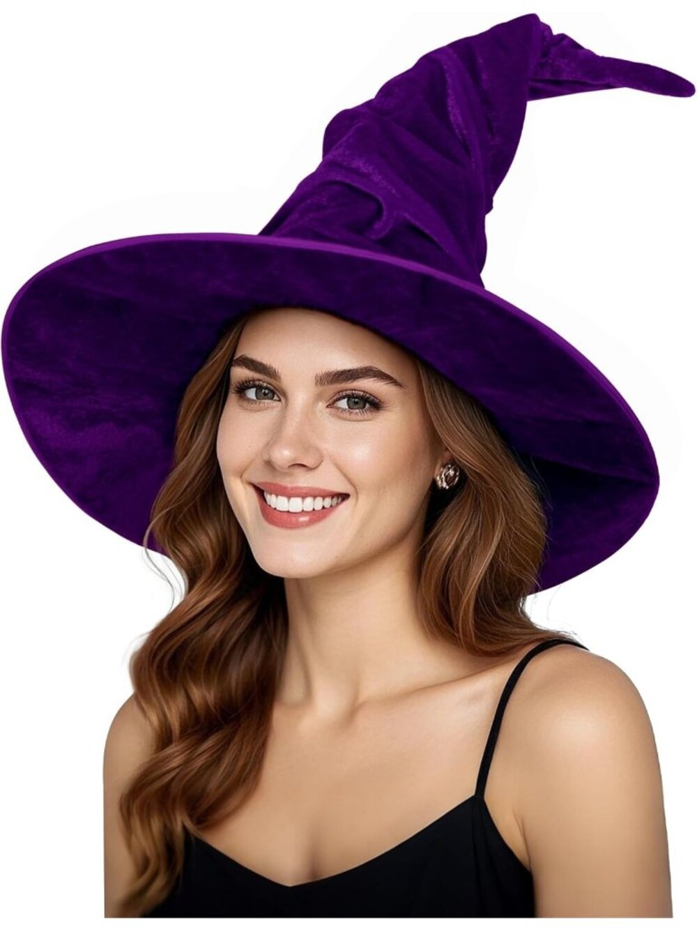 🎃Women's Purple Style Adult Ruched Folded Look Curved Brim Halloween Witch Hat